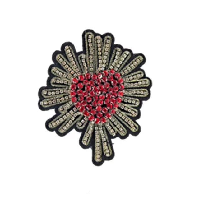 Tassel Red Eyes Sew-on Love Heart Patches Badges Crystal Beaded Appliques Rhinestone Patches T-shirt Clothes Diy Bags Decoration