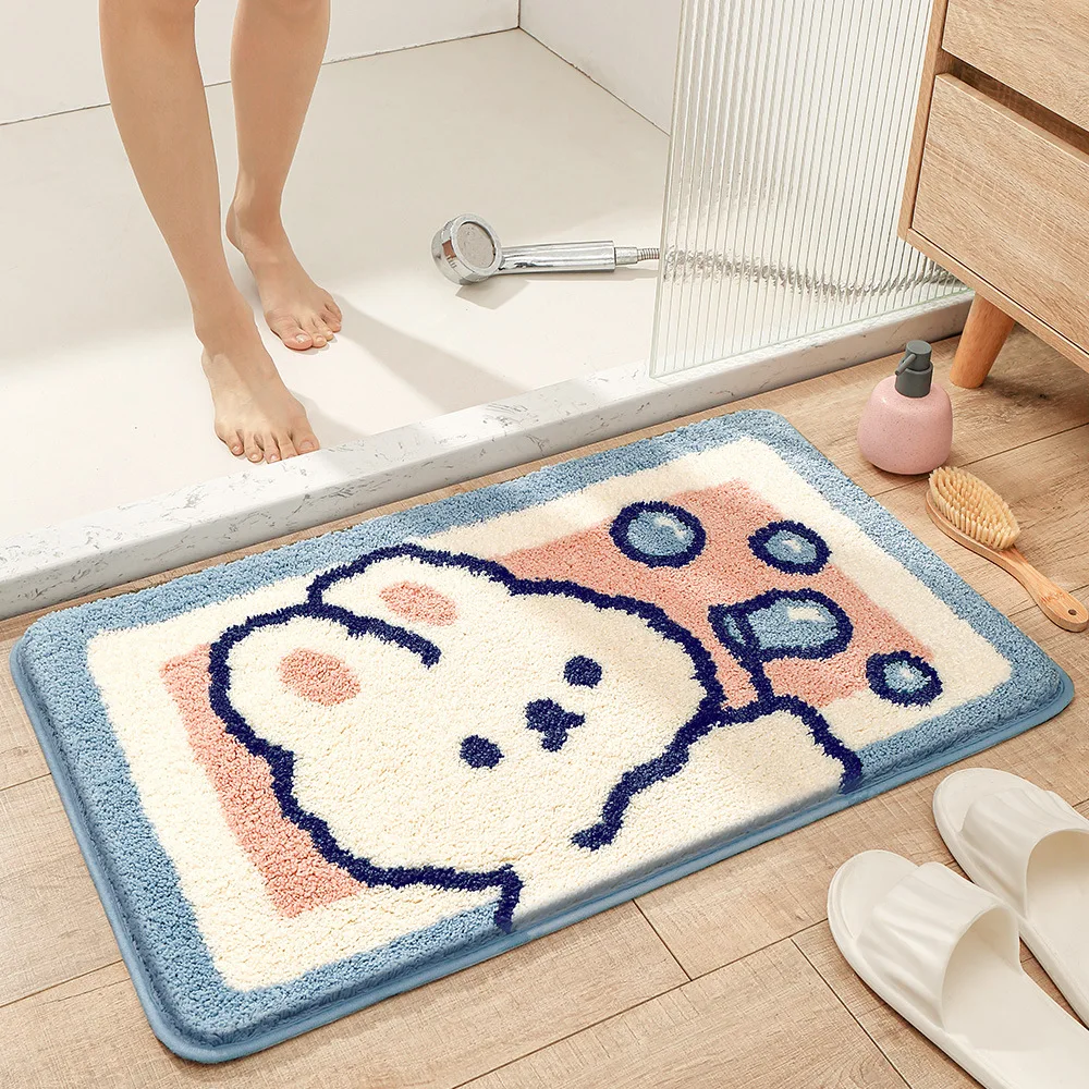 Bath Mat 2-piece Set 3-piece Set Rabbit Series Thickened Flocking Bathroom Rug Bedroom Bedside Carpet Kitchen Long Floor Mat