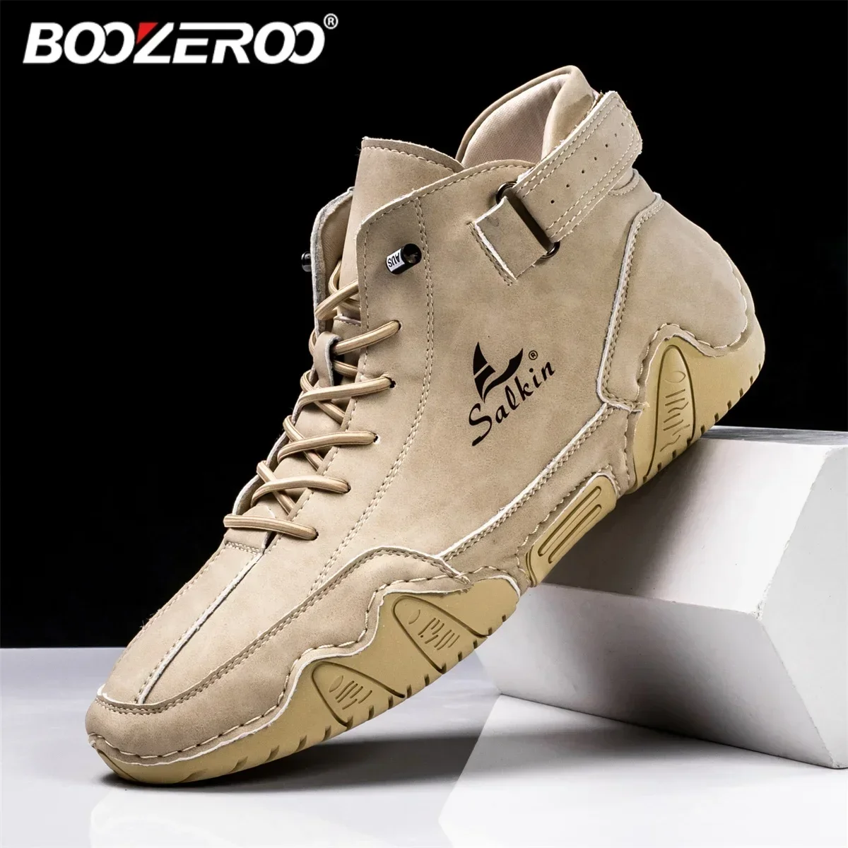 BOOZEROO Fashionable Casual Shoes for Men Leather Ankle Boots Outdoor Comfortable Sneaker