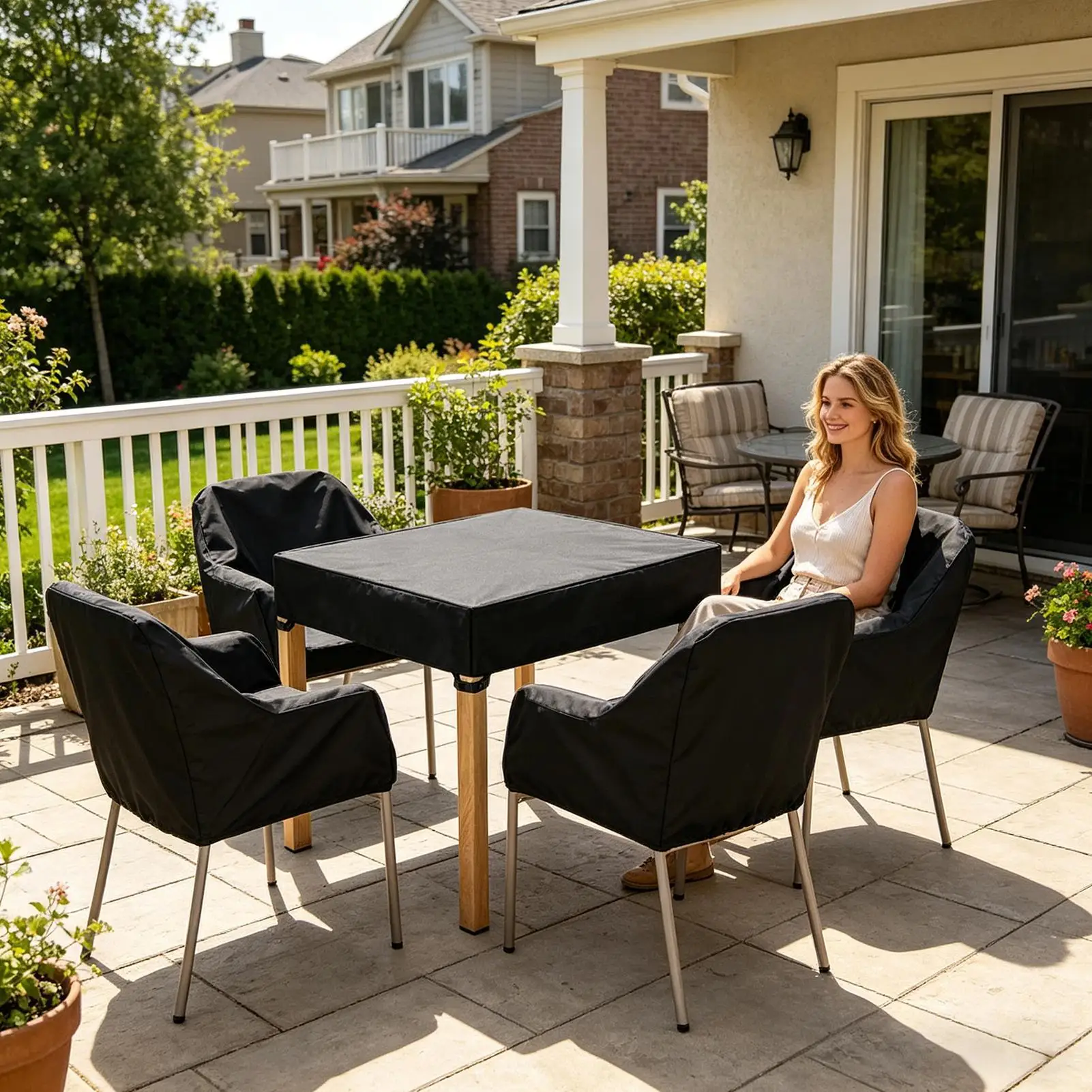 Outdoor Table Covers Waterproof Square 420D Oxford Dust Sleeve With Windproof Buckle Patio Table Covers For Outdoor Furniture