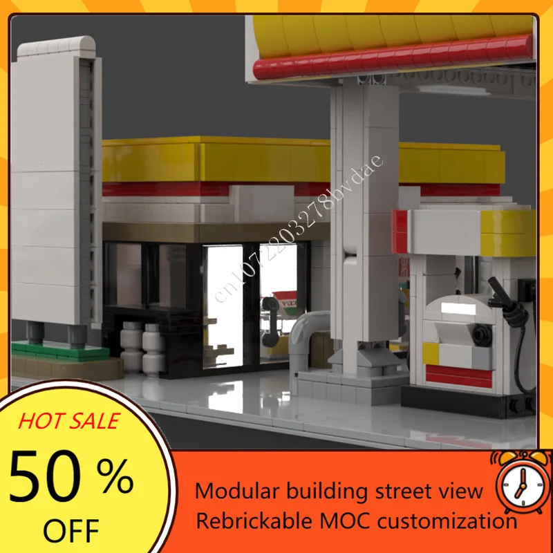 1702 個シェルガソリンスタンドモジュラー MOC クリエイティブストリートビューモデルカスタムパズル建築 DIY 教育組立モデルギフト