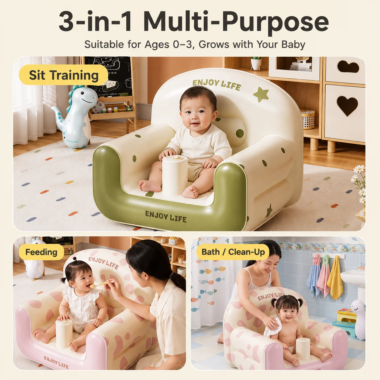 1PC Inflatable Sofa Chair with Ottoman Set, Ergonomic Floor Lounge Seat, Comfortable Backrest for Home Living Room