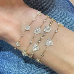 Full Paved Heart Charm Bezel Round CZ Dot Link Chain Fashion Women 2025 Valentine's Day Gift Bracelet