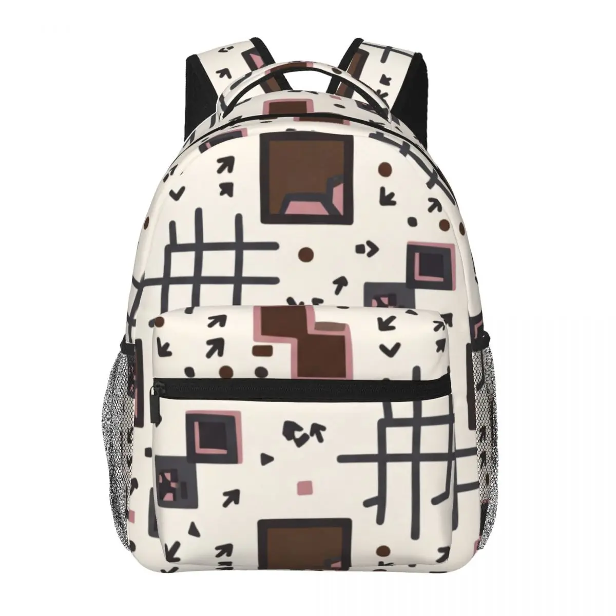 Back To School Backpack Half Drop Commuter Arrow Square Urban Commuter Cream Chocolate Brown Cha Printed Student Bag for Middle
