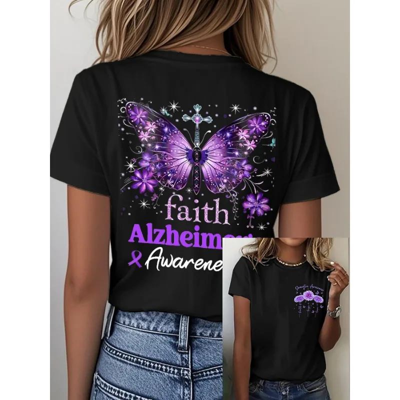 

Women's Faith Alzheimer's Awareness Print T-Shirts Summer Short Sleeve Casual Tops Tees