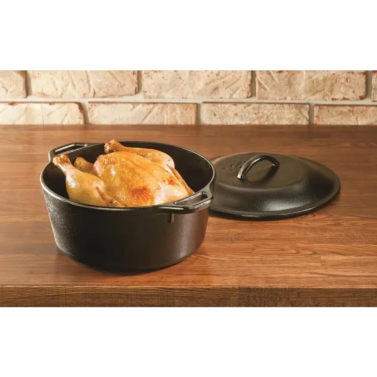 Best Selling Cast Iron Serving Pan Cast Iron Double Dutch Oven, 5 Quart