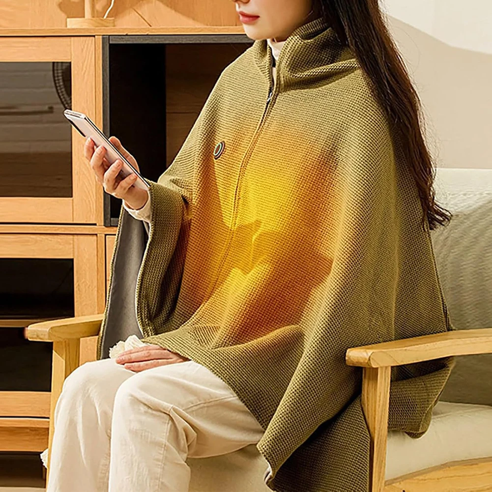 USB Heated Shawl Wrap for Women Soft Plush Fabric with Zippered Electric Blanket Scarf for Warmth in Cold Weather
