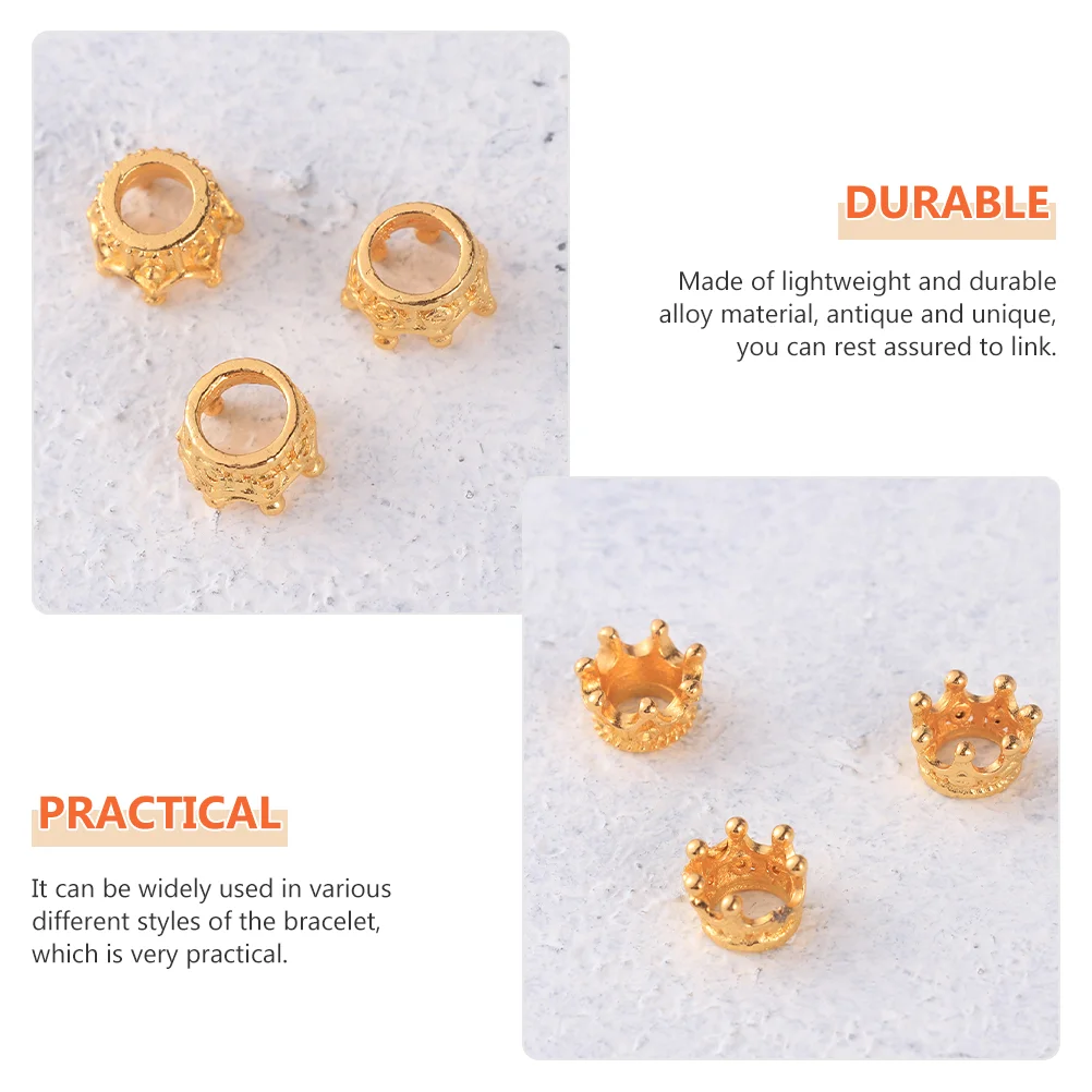 50 Pcs Jewelry Accessories Crown Connector Charms Beads for Making Bulk Mini Hand Chain Spacer Bracelet Crowns Alloy Necklace