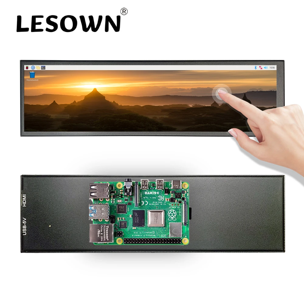 LESOWN Wide Stretched Bar LCD Screen Display 8.8 inch mini HDMI 480x1920 IPS Touch Display Portable Monitor Laptop PC