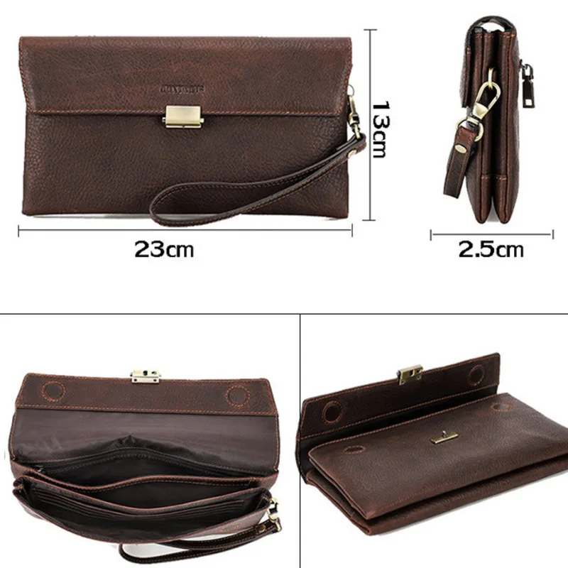 New Fashion Korean Version Underarm Crazy Horse Cowhide Wrist Strap Men's Handheld Bag Wallet Female Leather High-end Men Wallet