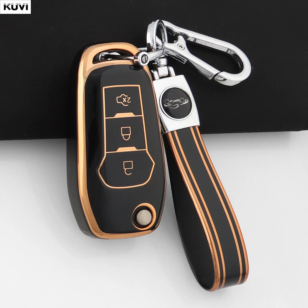Hot TPU Folding Car Key Case Cover For Ford Figo 2017 Mondeo 5 Ecosport Puma 2020 Fiesta Mk8 Everest Ranger Keychain Accessories