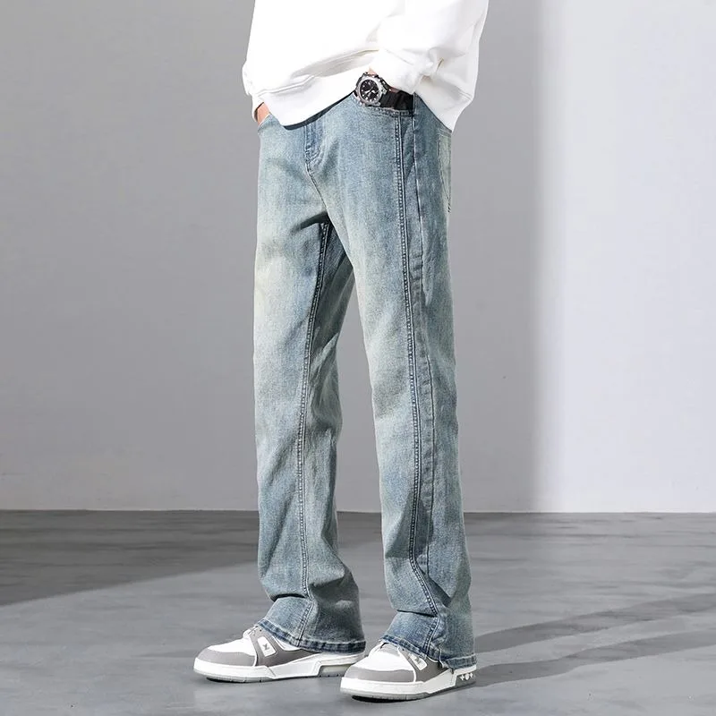 American High Street Spring And Summer Retro Jeans Men's New Casual Loose Straight Micro-horn Trousers
