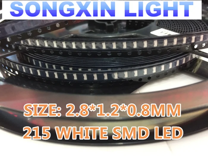 100PCS 215 White SMD LED 6000-9000k Side View 2.8*1.2*0.8mm Emitting Super Bright Light emitting diode Lamp bead 2810 2812 leds