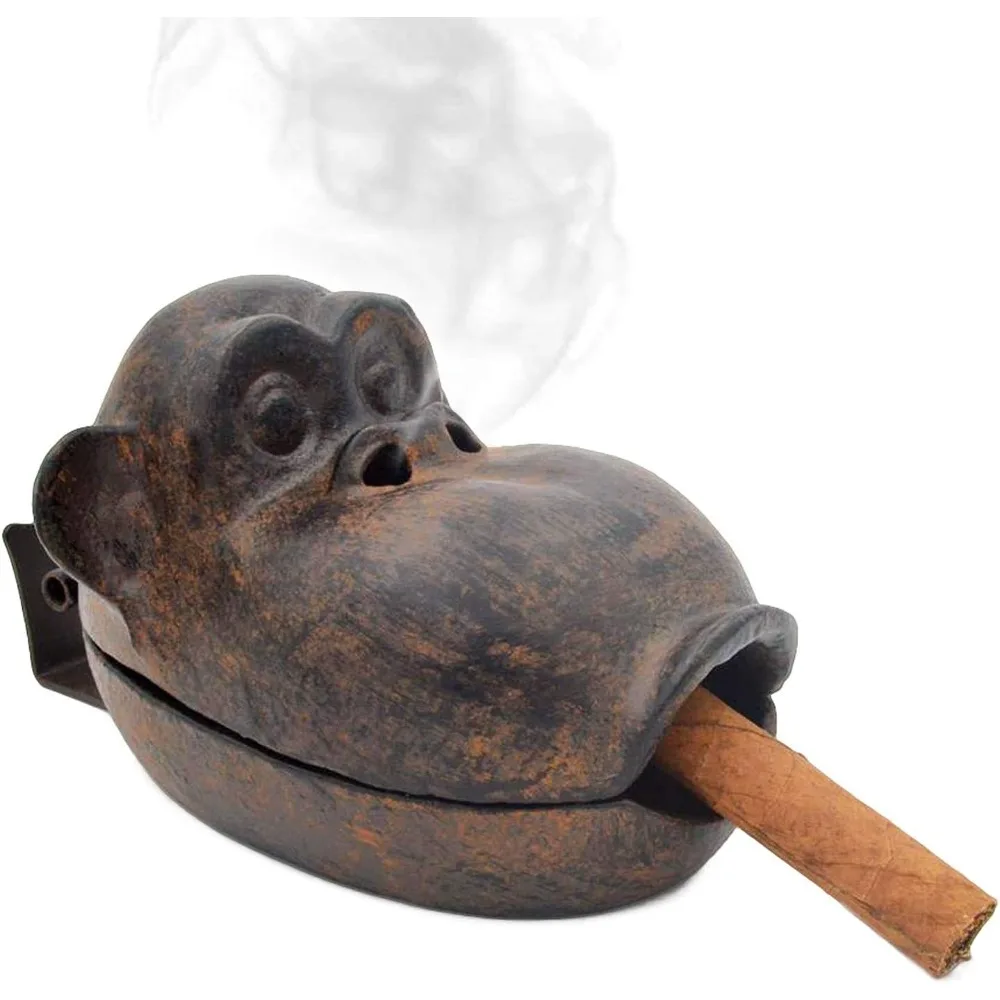 

Large Cast Iron Monkey Ashtray with Lid Outdoor Patio Home Decor Gift for Smokers