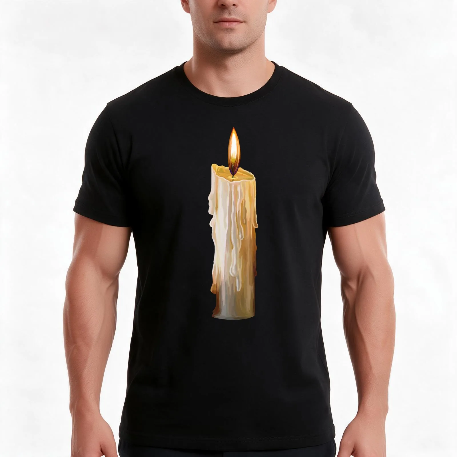 Solo Melting Wax Flickering Candle T-Shirt, Summer Casual Cotton Tee, Oversized Streetwear Tops, Vintage Graphic Print