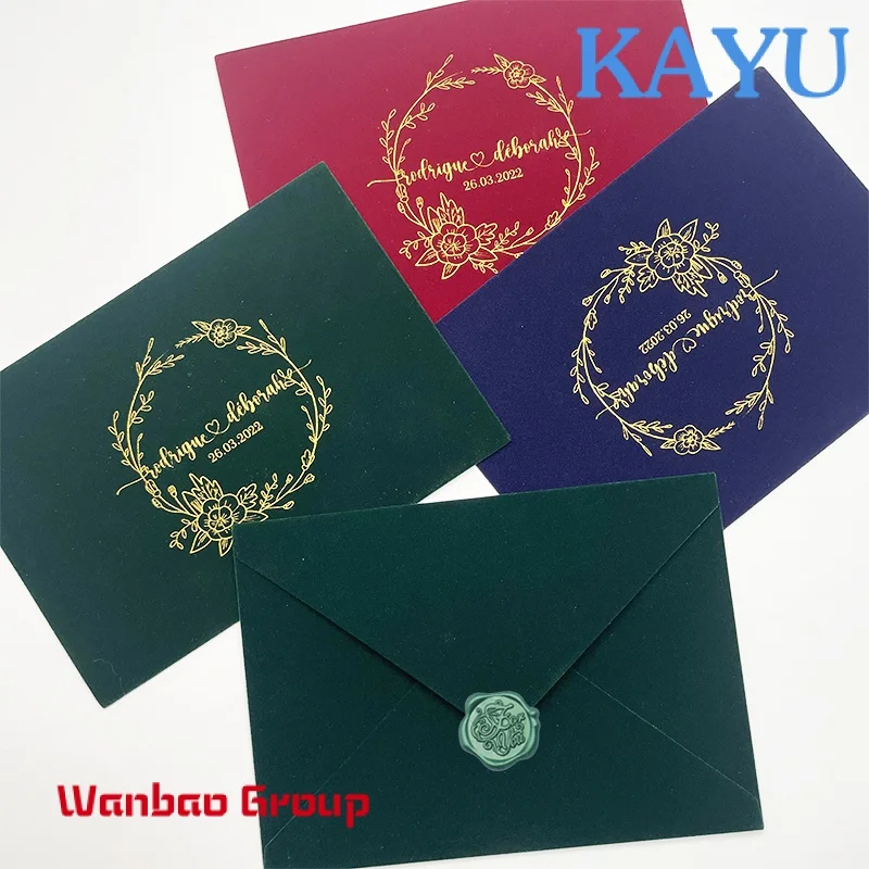 Custom  High Grade Luxurious Receipt Green Invitation Velvet Envelope for Wedding Card