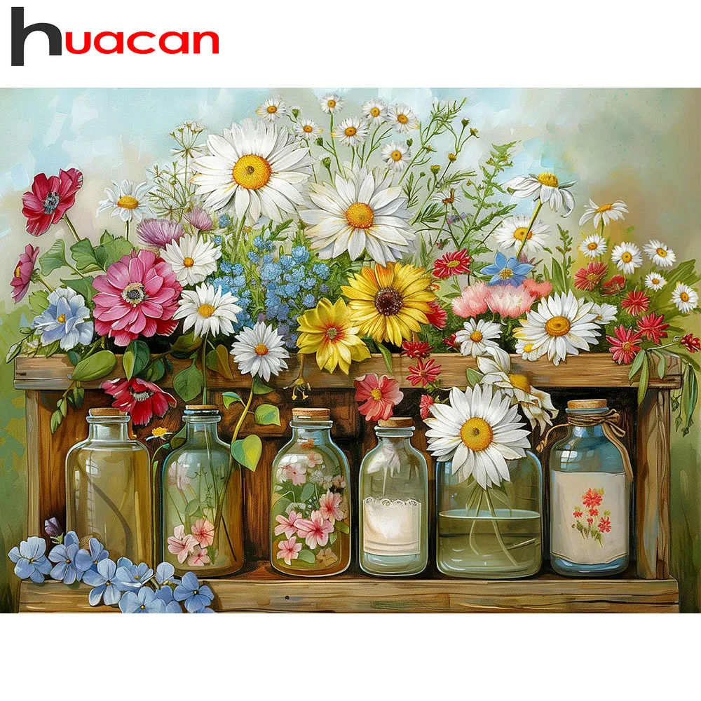 Huacan DIY Daisy Rose Glass Vase Diamond Painting New Collection 2025 Diamond Embroidery Handmade Gift