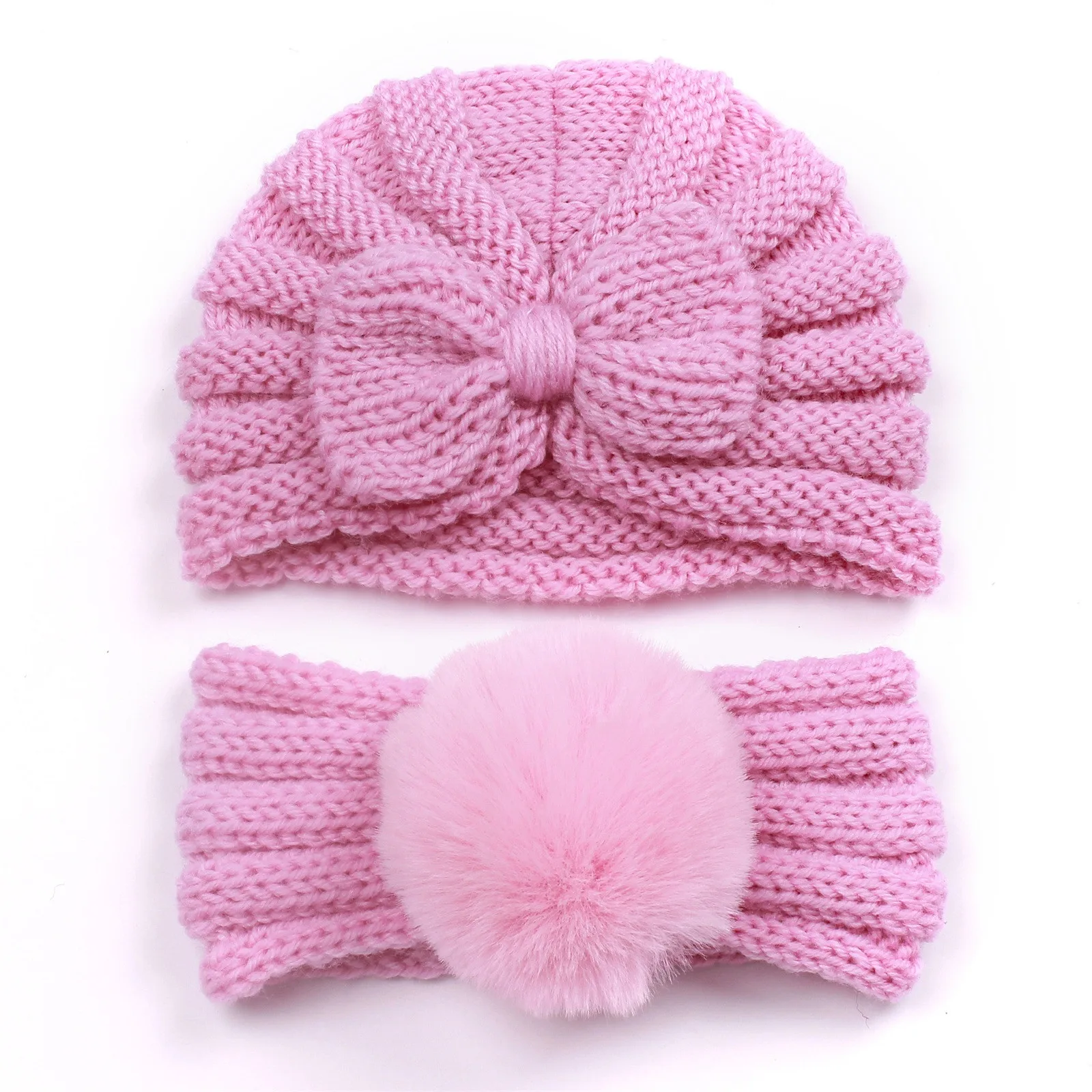 Autumn Winter Baby Warm Hat Knitted Big Bow Knot Baby Turban Hat Elastic Kids Newborn Beanie Cap for 0-2 Year Boys Girls Bonnet