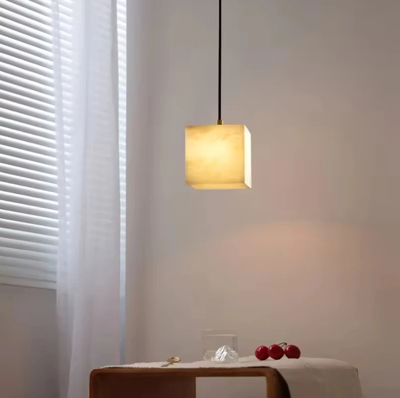 Spanish Natural Marble Pendant Light All Copper Minimalist Design Dining Room Living Room Bedroom Study Square Lighting Fixtures