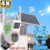 Support 256GB TF Card Solar 4K 8MP WIFI Battery Dual Lens PTZ Solar Dual Screens PIR Detect Security CCTV IP Surveillance Camera