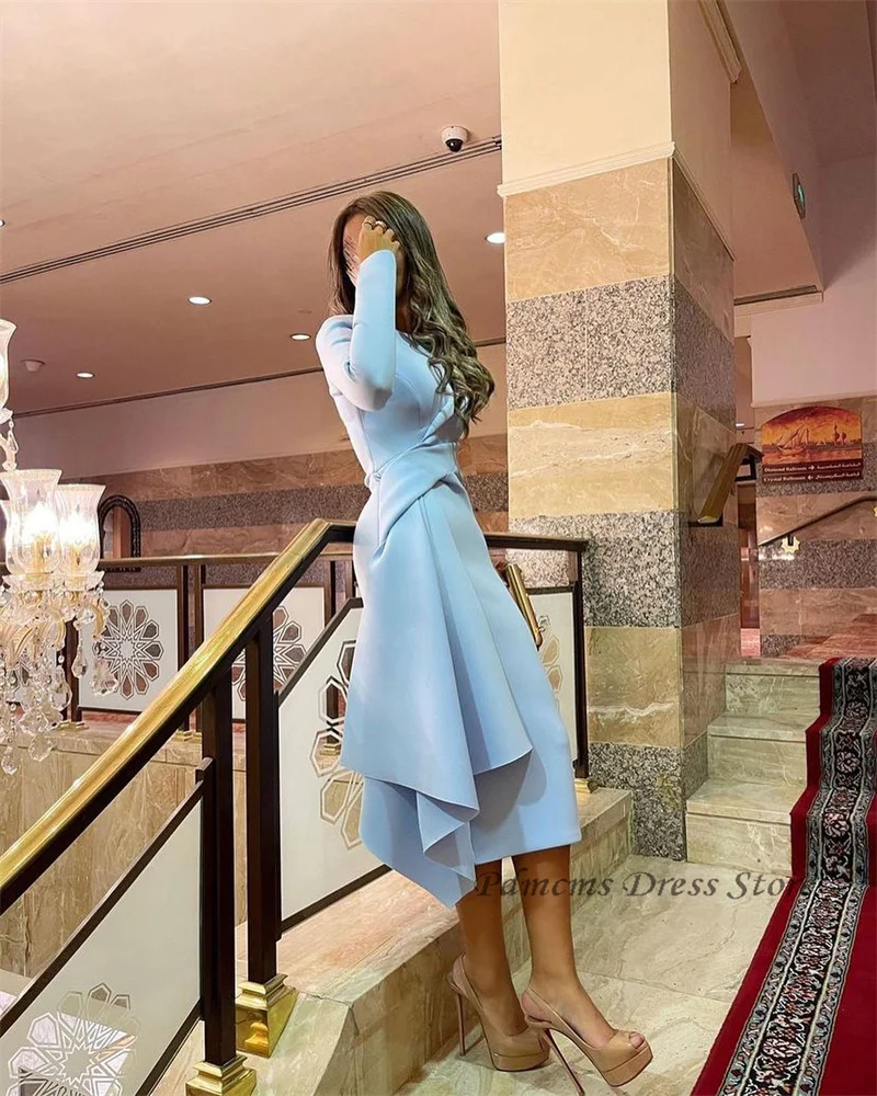 Vintage Sky Blue Elegant Prom Dresses Satin O Neck Long Sleeves Mermaid Evening Dress Vestido De Noche Abendkleider Dubai 2024