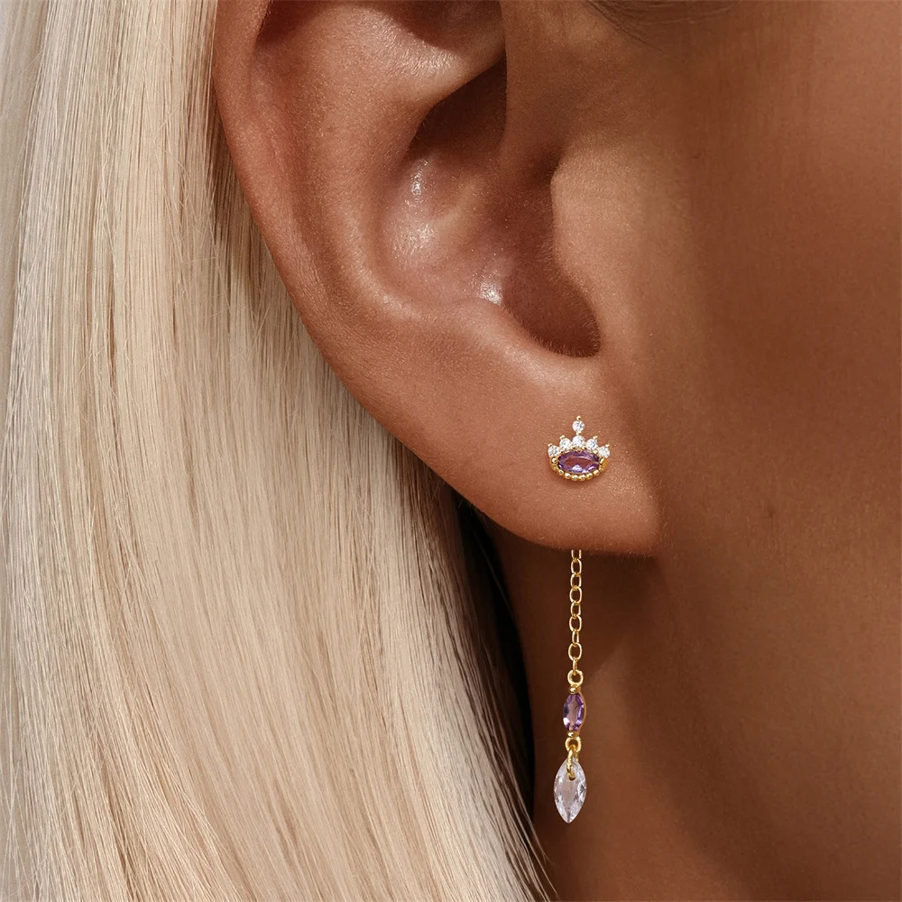 CANNER 1PC S925 Silver Natural Gemstone Crystal Flat Head Thread Puncture Stud Earring for Women Flower Piercing Ins Jewelry
