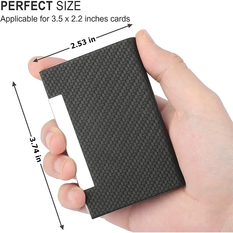 PU Leather Business Card Holder with Magnetic Buckle Slim Pocket Name Card Holder Stainless Steel Credit Card ID Case for Men