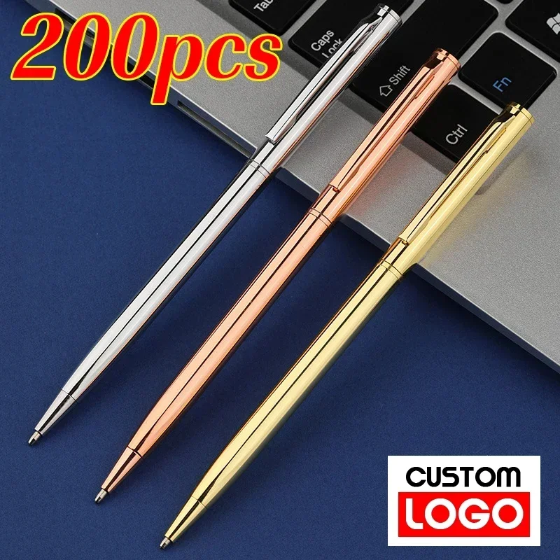 200pcs Metal Advertising Pen Free Custom LOGO Metal Ballpoint Pen Lettering Name Wholesale Hotel Gift Pen Office Supplies