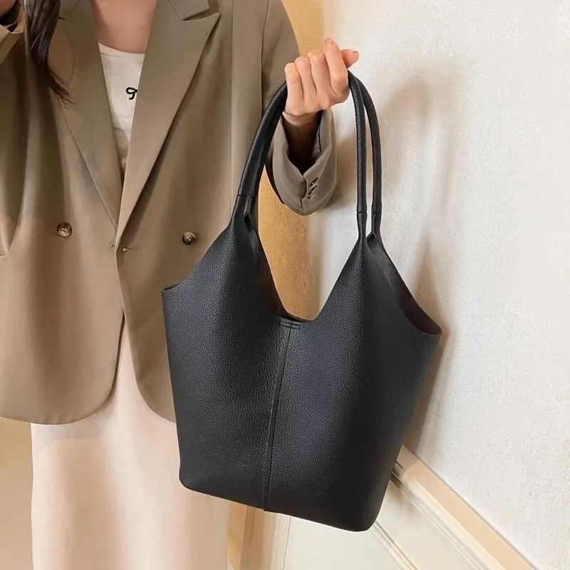 2 Pcs/set Big PU Leather Shoulder Bags For Women 2024 Autumn Winter Y2K Korean Fashion Trend Hobo Bag Lady Handbags With Purses