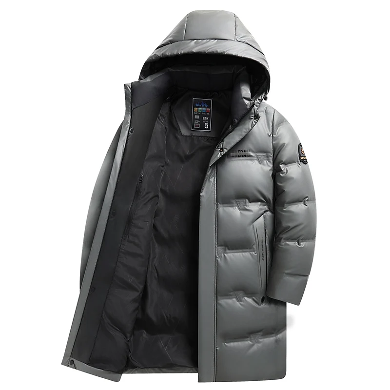 Casual Men's Mid-Length Warm Hooded White Duck Down Jackets 2024 Winter Windproof Puffer Coats Outwear Loose Thick Down Clothing