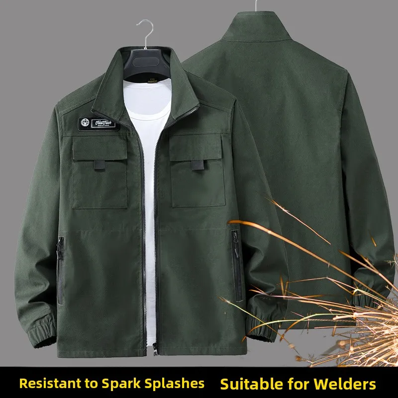 남성용 순면 작업복 세트 봄철 건설 현장 용접 작업복 화상 방지 일체형 산업 작업복