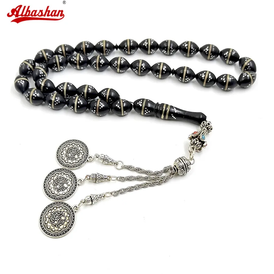 Turkish Tasbih Natural kuka with silver point black bracelet arabia fashion 33 prayer beads Eid Ramadan gift islamic accessories