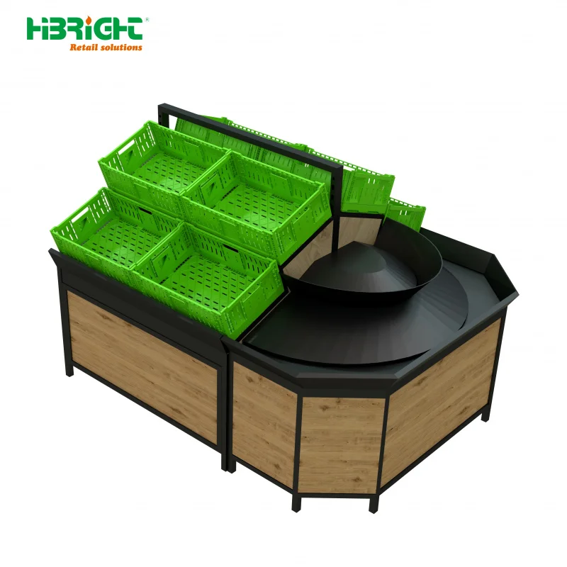custom.Supermarket Rack Fruit Vegetable Storage Wooden Double-Sided Freestanding Heavy Duty Display Stand Shelves 5-Shelf