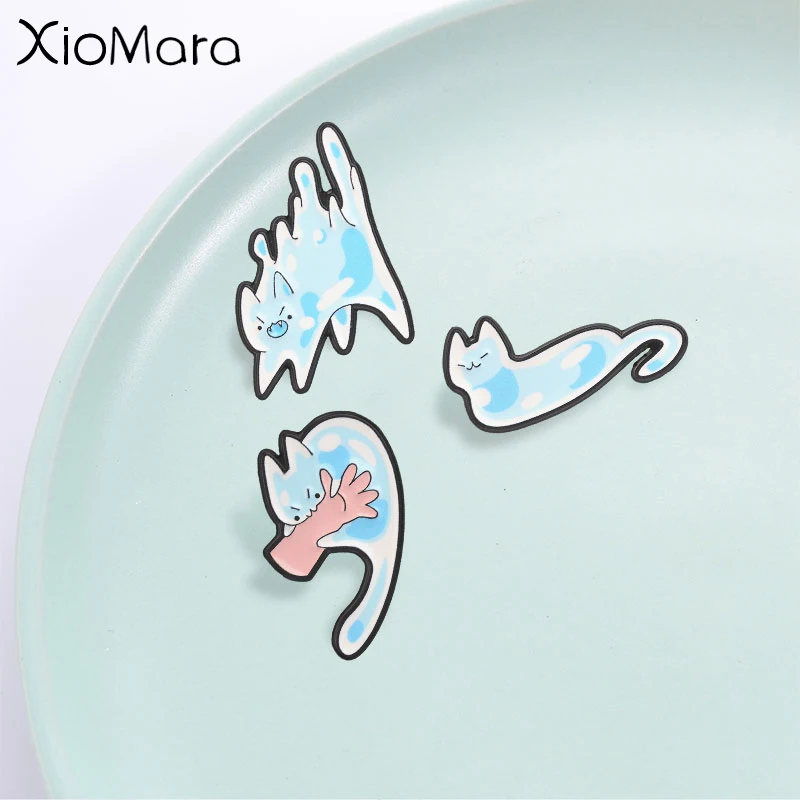 Funny Cartoon Liquid Cat Badge, Cute Transform Blob Kitten Enamel Pin,Fashion Accessory, Lovely Gift for Friends