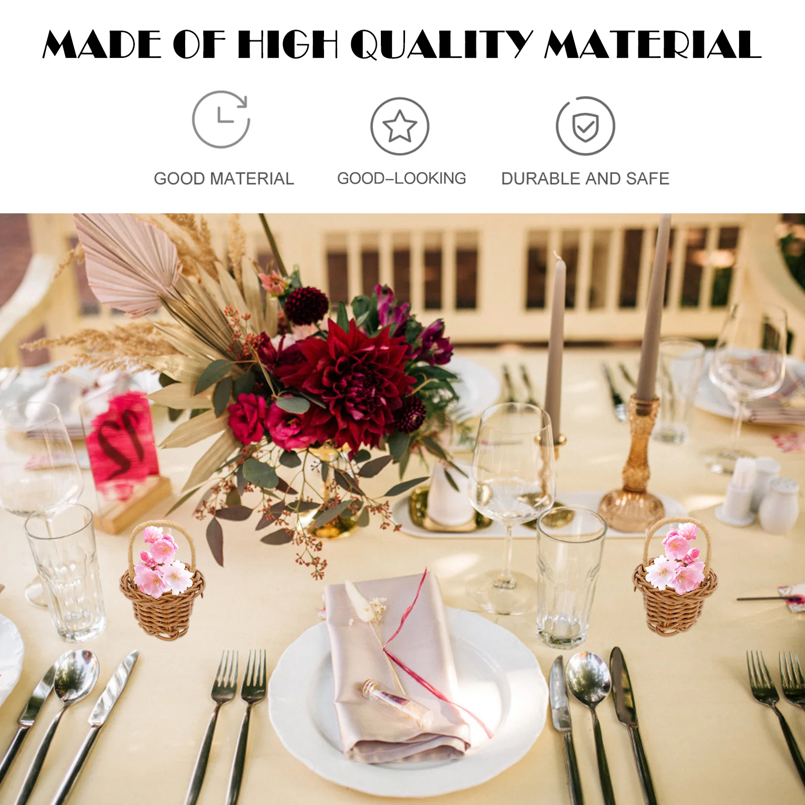 

20pcs Mini Imitation Rattan Baskets Woven Decorative Small Flower Hampers For Home Wedding Party Compact Floral Basket Tabletop