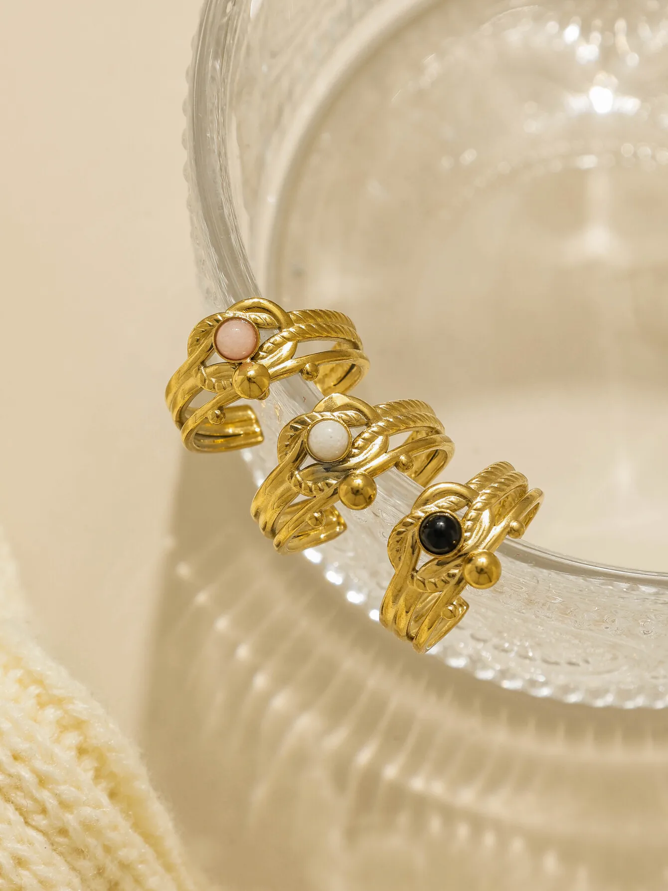 

Vintage Natural Stone Ring for Women, Irregular Gold Aesthetic Open Stainless Steel Ring, Fashion Jewelry Gift 2025