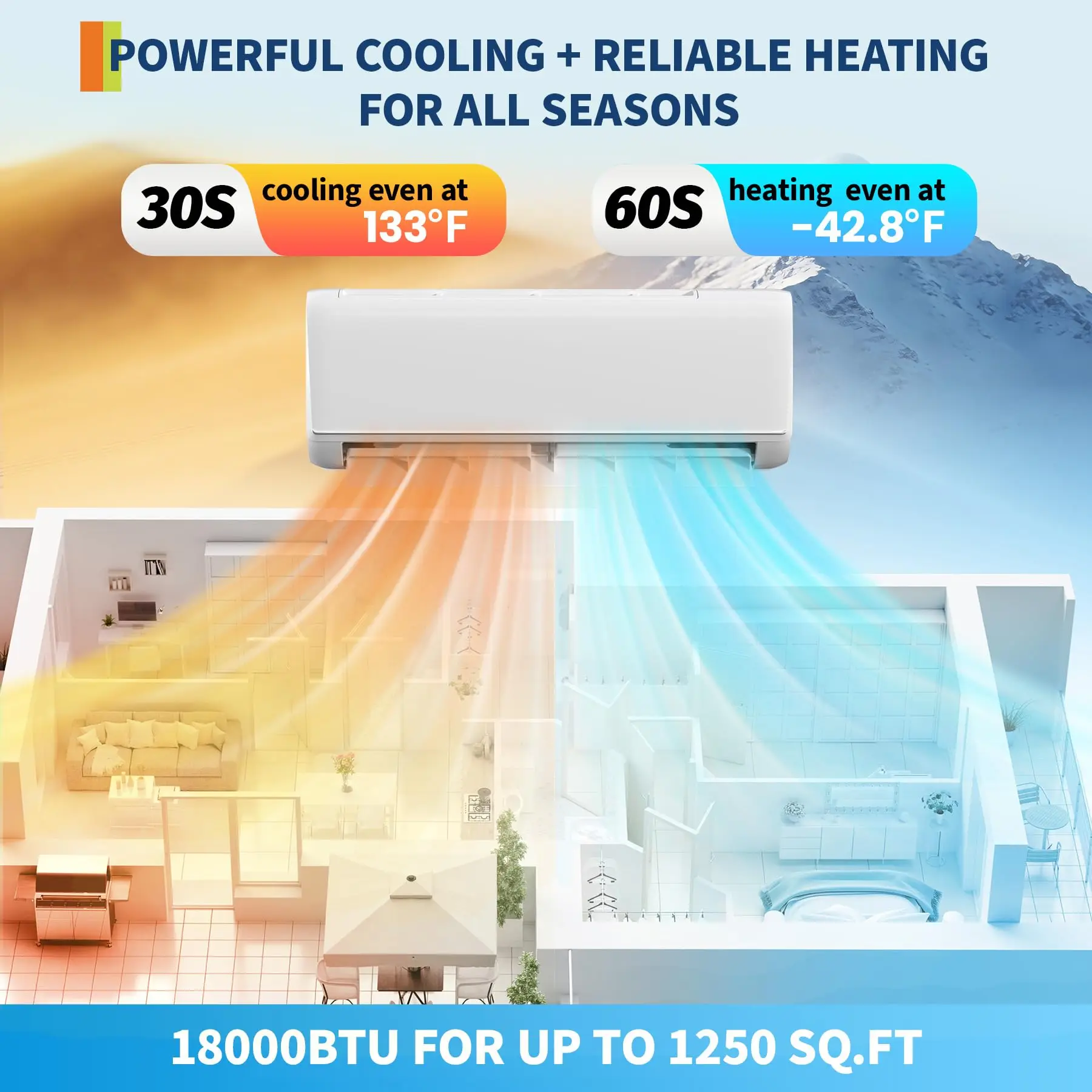 

18000 BTU WiFi Mini Split Air Conditioner With Heat Pump, 21 SEER2 Ductless AC 208-230V For Rooms Up To 1250 Sq Ft