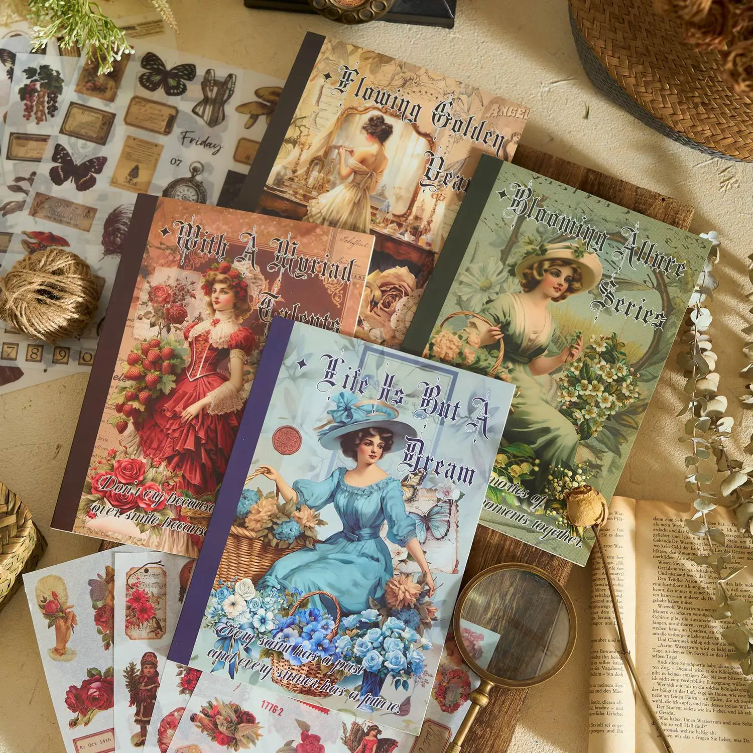 

24 pcs/bag Vintage Fashion Series Washi Paper Die-Cut Stickers Book Light Retro Multi-Style Materials Planner DIY Sticker Book