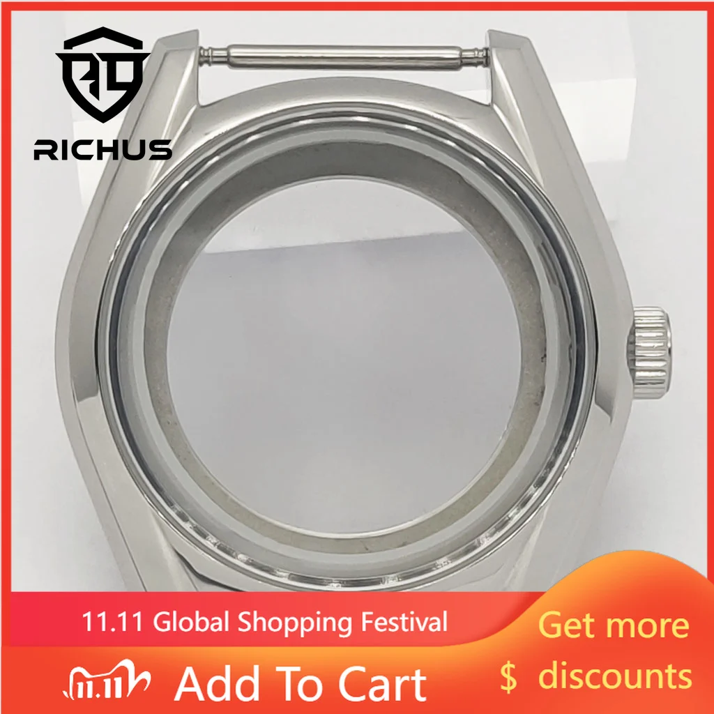 RICHUS NH35 boîtier 40mm argent boîtier de montre verre saphir ajustement NH35 NH36 ETA2824 PT5000 Miyota8215-DG mouvement montre accessoires