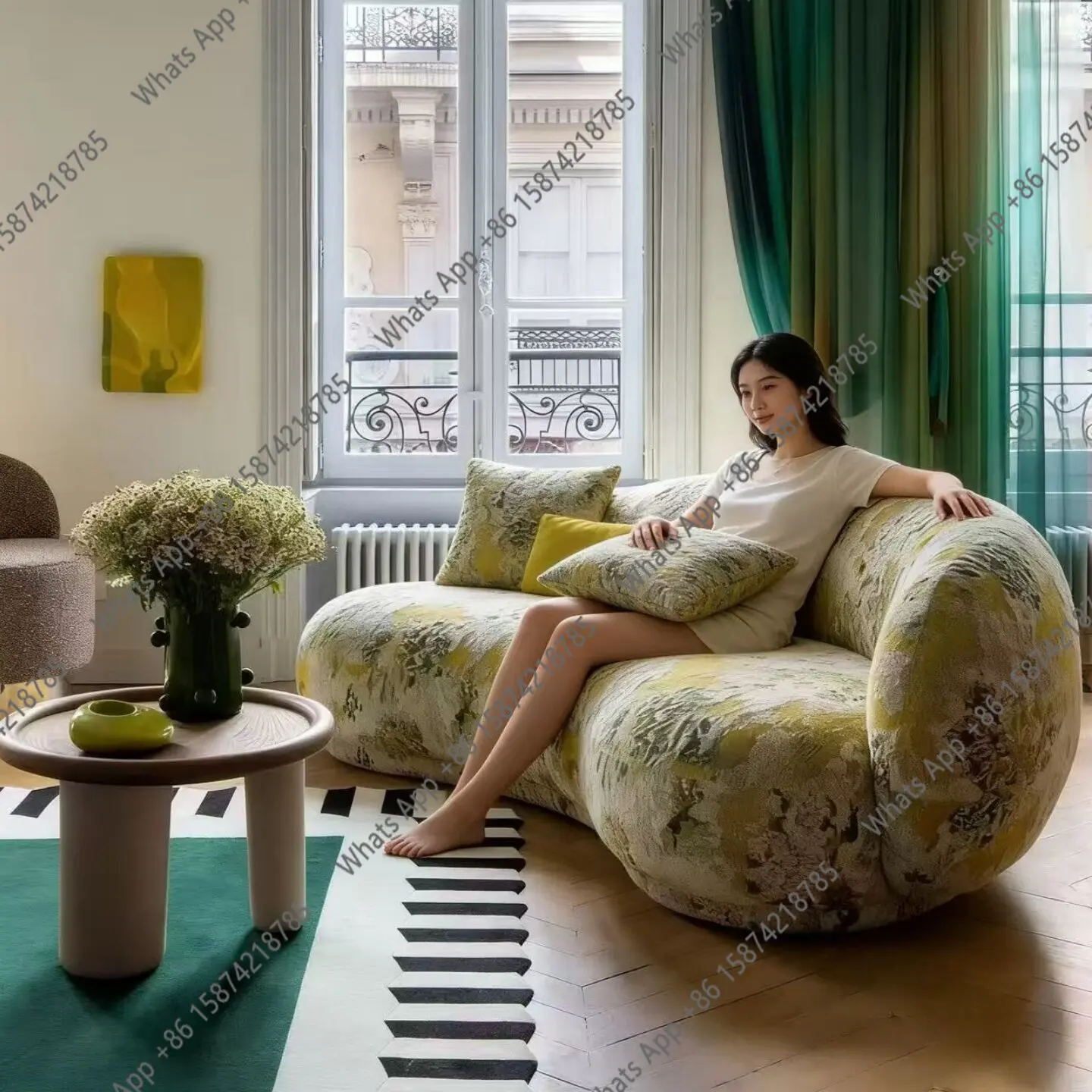 Bn French Retro Cashew Curved Sofa Small Apartment Designer Clothing Store Beauty Salon Reception Pea Sofa