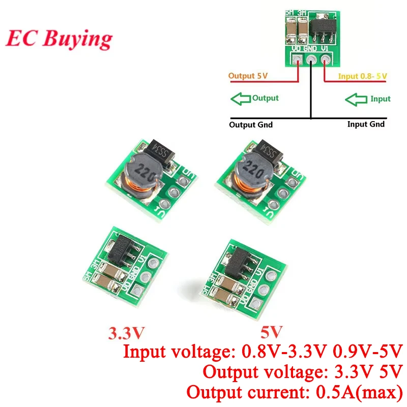 5Pcs/1pc 5pcs DC-DC 0.9-3.3V to 3.3V 500mA 0.5A 0.9-5V to 5V Mini Step Up Boost Power Module DC DC For Arduino Voltage Converter