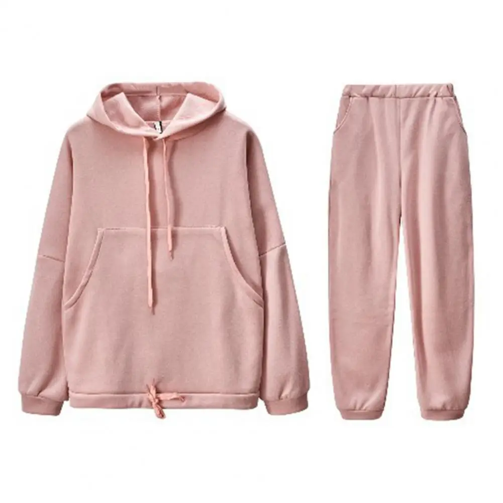 Woman Warm Sportswear Two Piece Loose Sets Tracksuit Long Hooded Coats Hoodie Set Zipper Running Joggers Femmel Sweatshirts Set