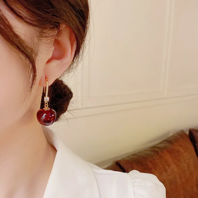 Korea Needle Red Cherry Earrings Apple Earrings Girl Heart Earrings Personality Forest Fruit Earrings Wholesale cute earrings