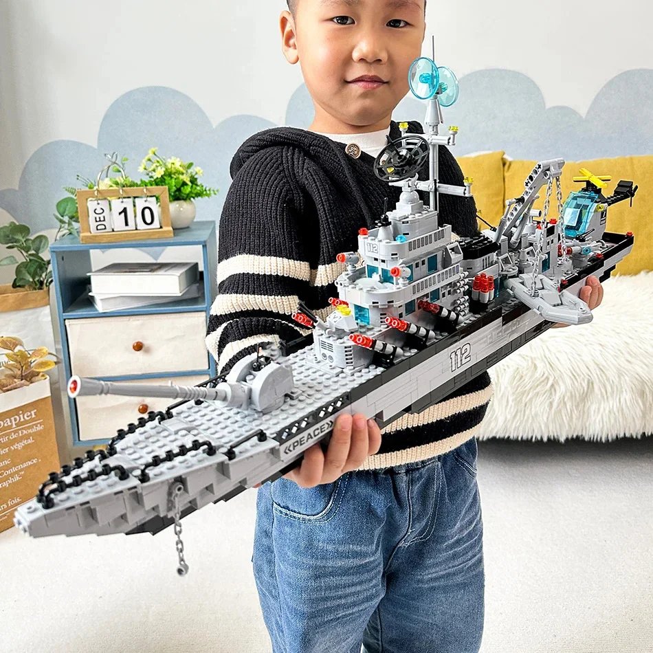 Navy War Chariot Ship Army Boat Plane Model Warships Building Blocks Construction Set for Boys Bricks Toys Christmas Gifts