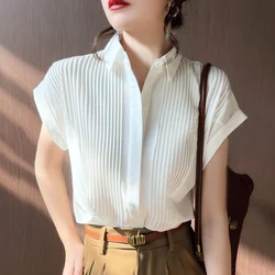 Summer Loose Casual Original Design Fashion Youthful Wind Short Sleeve Shirt High-end Elegant Fold Popular Lady Chiffon Shirt