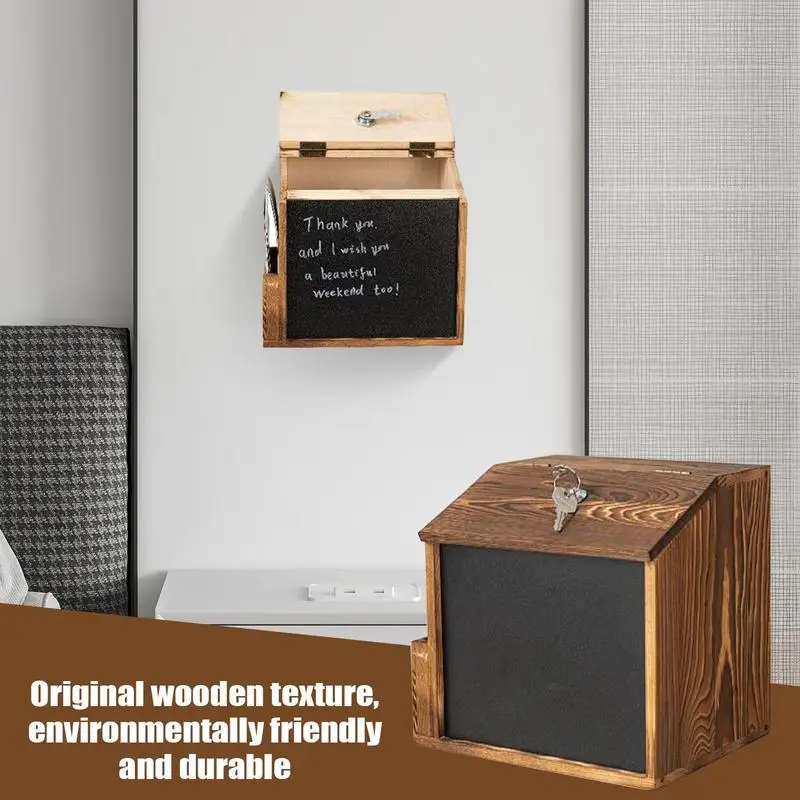 

Voting Box With Slot Raffle Ticket Box Vintage Wooden Locked Secure Wall Vault Mailbox With Blackboard For Outdoor Fundraising