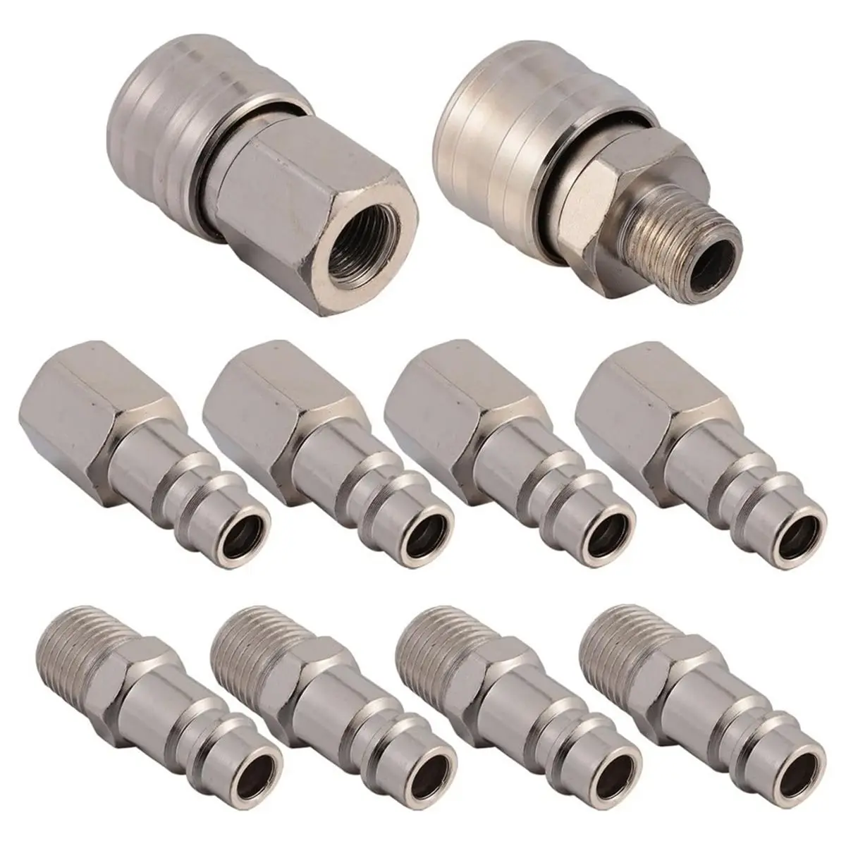 【50% OFF】German-Style Air Compressor Quick Connect Hose Fittings 10pcs -Plated Iron 1/4