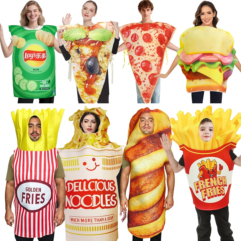 Adult Kids Sponge Suit Snack Fun Party Various Food Role-playing Costumes Funny Fancy Food Hamburger Hot Dogs Pizza and so on