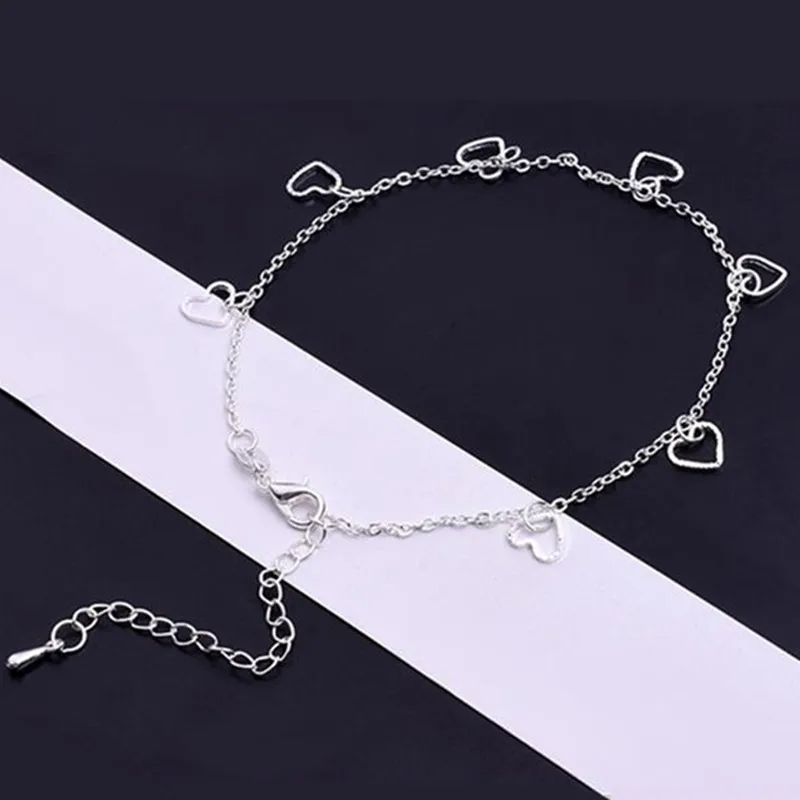 New Sale Love Heart Anklet Beach Foot Jewelry Silver Color Hollow Out Heart Foot Chain Jewelry For Women Girls Wholesale Price