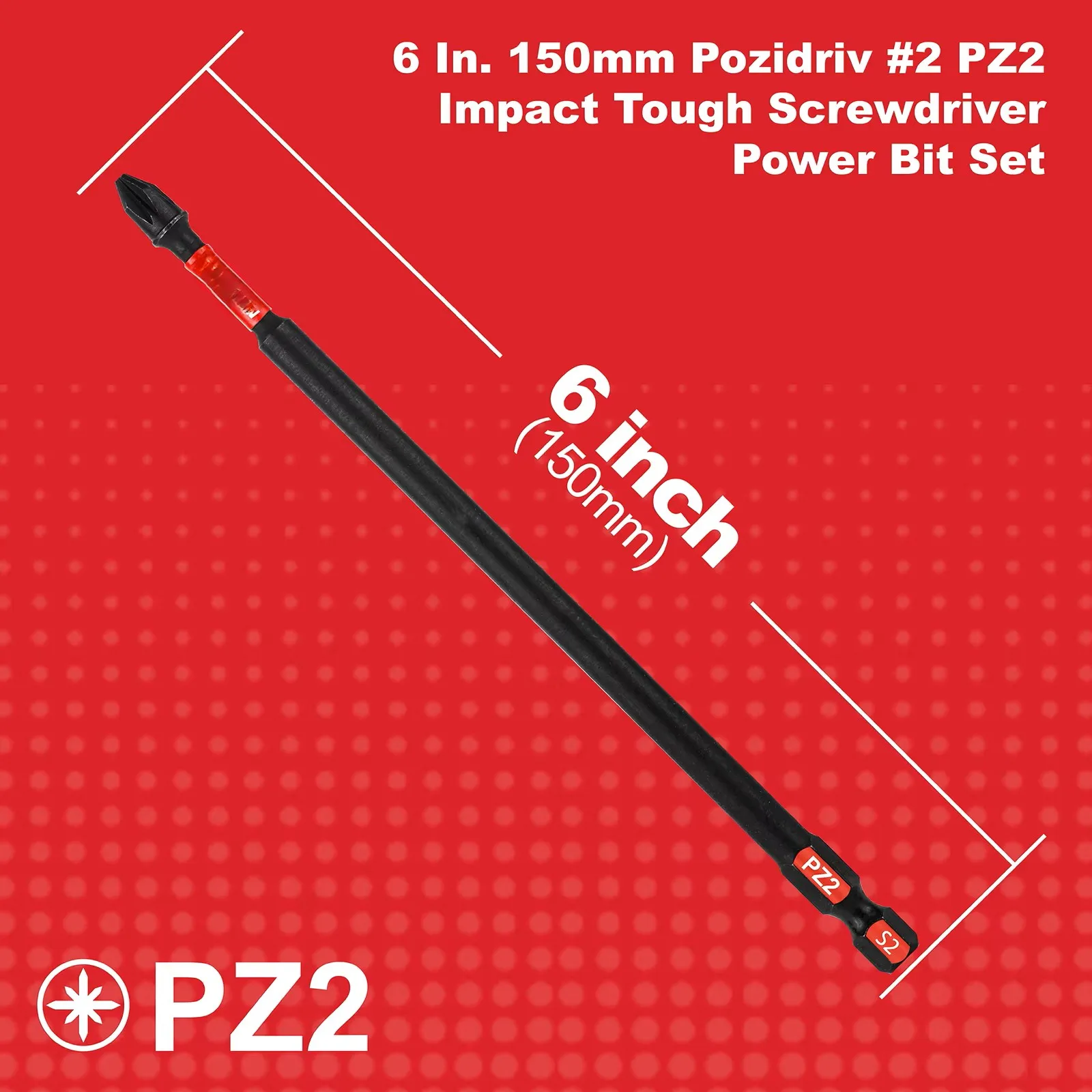 6 بوصة بوزيدريف # مجموعة لقم مفك براغي قوية 2 PZ2، مجموعة لقم مفك براغي من سبائك الصلب S2 #5